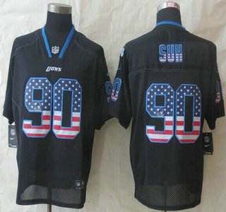Nike Detroit Lions #90 Ndamukong Suh 2014 USA Flag Fashion Black Elite Jersey
