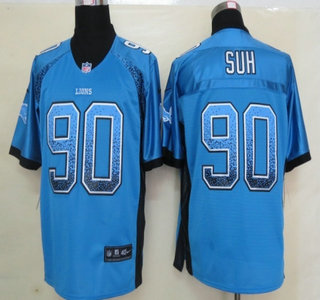 Nike Detroit Lions #90 Ndamukong Suh Drift Fashion Blue Elite Jersey