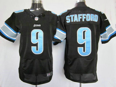 Nike Detroit Lions 9 Matthew Stafford Black Elite Jerseys