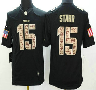 Nike Green Bay Packers #15 Bart Starr Salute to Service Black Limited Jersey