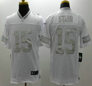 Nike Green Bay Packers #15 Bart Starr White Platinum Limited Jersey