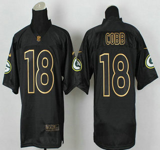 Nike Green Bay Packers #18 Randall Cobb 2014 All Black With Gold Elite Jersey