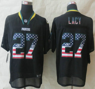 Nike Green Bay Packers #27 Eddie Lacy 2014 USA Flag Fashion Black Elite Jersey