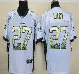 Nike Green Bay Packers #27 Eddie Lacy Drift Fashion White Elite Jersey