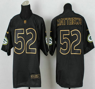 Nike Green Bay Packers #52 Clay Matthews 2014 All Black With Gold Elite Jersey