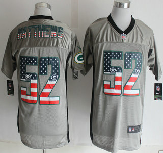 Nike Green Bay Packers #52 Clay Matthews 2014 USA Flag Fashion Grey Shadow Elite Jersey