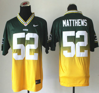 Nike Green Bay Packers #52 Clay Matthews Drift Fashion II Green With Yellow 2013 Elite Jersey