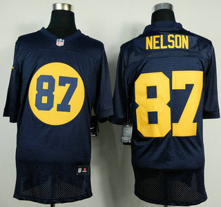Nike Green Bay Packers #87 Jordy Nelson Navy Blue Elite Jersey