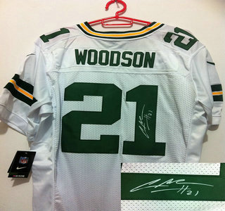 Nike Green Bay Packers 21 Charles Woodson White Signed Elite Jerseys