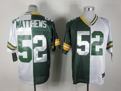 Nike Green Bay Packers 52 Clav Matthews Green and White Split Elite Jerseys
