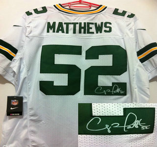 Nike Green Bay Packers 52 Clav Matthews White Signed Elite Jerseys