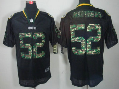 Nike Green Bay Packers 52 Clay Matthews Black With Camo Elite Jersey