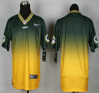 Nike Green Bay Packers Blank Green With Yellow Fadeaway Elite Jersey