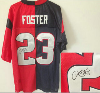 Nike Houston Texans #23 Arian Foster Blue and Red Split Signed Jersey