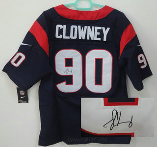 Nike Houston Texans #90 Jadeveon Clowney Navy Blue Elite Signed Jersey