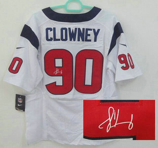 Nike Houston Texans #90 Jadeveon Clowney White Elite Signed Jersey