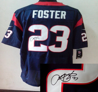 Nike Houston Texans 23 Arian Foster Blue Signed Elite Jersey