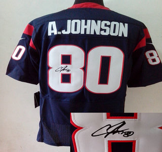 Nike Houston Texans 80 Andre Johnson Blue Signed Elite Jersey