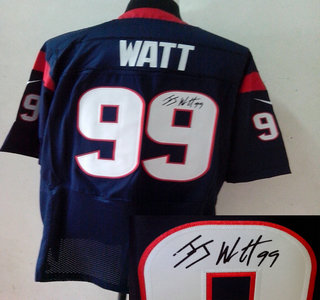 Nike Houston Texans 99 J.J. Watt Blue Signed Elite Jersey