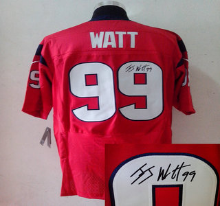 Nike Houston Texans 99 J.J. Watt Red Signed Elite Jersey
