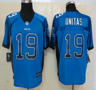 Nike Indianapolis Colts #19 Johnny Unitas Drift Fashion Blue Elite Jersey