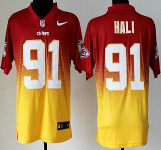 Nike Kansas City Chiefs #91 Tamba Hali Drift Fashion II Red With Yellow 2013 Elite Jersey