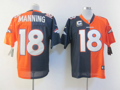 Nike Denver Broncos 18 Peyton Manning Blue and Orange Split Elite Jerseys