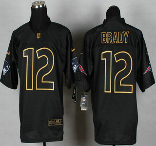 Nike New England Patriots #12 Tom Brady 2014 All Black With Gold Elite Jersey