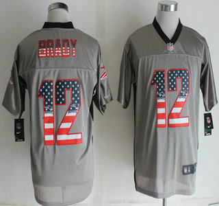 Nike New England Patriots #12 Tom Brady 2014 USA Flag Fashion Grey Shadow Elite Jersey