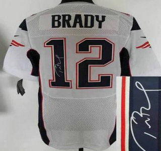 Nike New England Patriots #12 Tom Brady White Elite Signed  Jersey