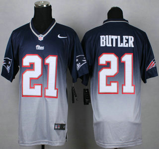 Nike New England Patriots #21 Malcolm Butler Blue With Gray Fadeaway Elite Jersey