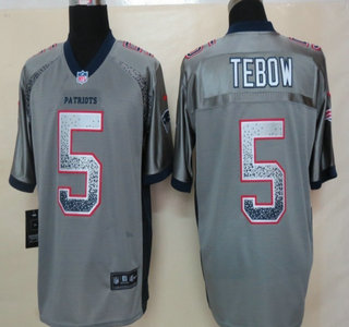 Nike New England Patriots #5 Tim Tebow Drift Fashion Grey Elite Jersey