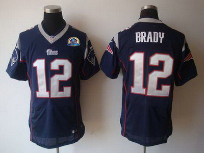 Nike New England Patriots 12 Tom Brady Navy Blue Hall of Fame's 50TH Patch Elite Jersey