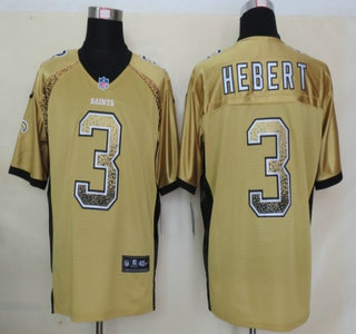 Nike New Orleans Saints #3 Bobby Hebert Drift Fashion Gold Elite Jersey