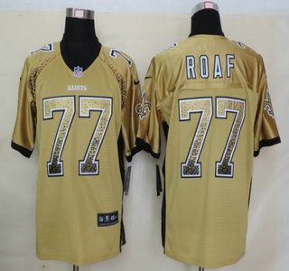 Nike New Orleans Saints #77 Willie Roaf Drift Fashion Gold Elite Jersey