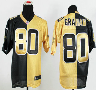 Nike New Orleans Saints #80 Jimmy Graham Black and Gold Split Elite Jersey