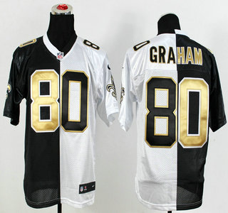 Nike New Orleans Saints #80 Jimmy Graham Black and White Split Elite Jersey