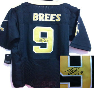 Nike New Orleans Saints #9 Drew Brees Black Signed Elite Jersey