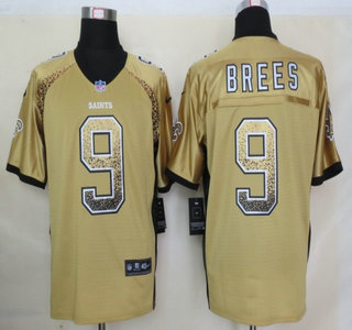 Nike New Orleans Saints #9 Drew Brees Drift Fashion Gold Elite Jersey