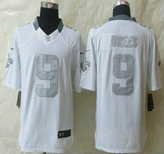 Nike New Orleans Saints #9 Drew Brees White Platinum Limited Jersey