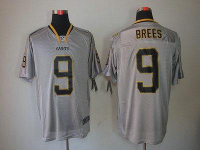 Nike New Orleans Saints 9 Drew Brees Lights Out Black Name Grey Elite Jerseys