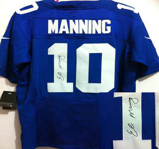 Nike New York Giants #10 Eli Manning Blue Signed Elite Jersey