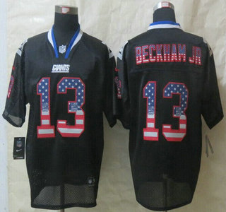 Nike New York Giants #13 Odell Beckham Jr 2014 USA Flag Fashion Black Elite Jersey