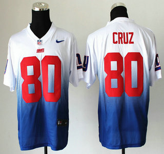 Nike New York Giants #80 Victor Cruz Drift Fashion II White With Blue 2013 Elite Jersey