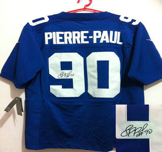 Nike New York Giants #90 Jason Pierre-Paul Blue Signed Elite Jersey