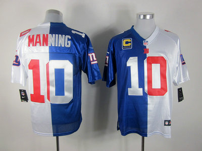 Nike New York Giants 10 Eli Manning Blue and White Split Elite Jerseys