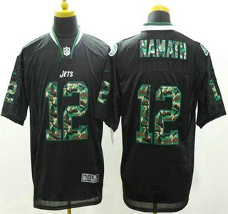 Nike New York Jets #12 Joe Namath Black With Camo Elite Jersey