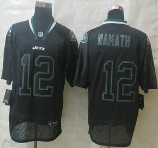 Nike New York Jets #12 Joe Namath Lights Out Black Elite Jersey