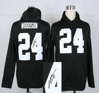 Nike Oakland Raiders #24 Charles Woodson Black Signed Hoody