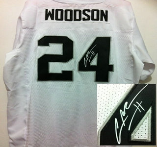 Nike Oakland Raiders #24 Charles Woodson White Signed Elite NFL Jersey